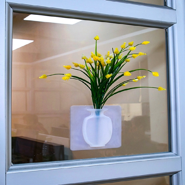 2초장착 붙이는 실리콘 꽃병 욕실 창문 인테리어 데코 이미지